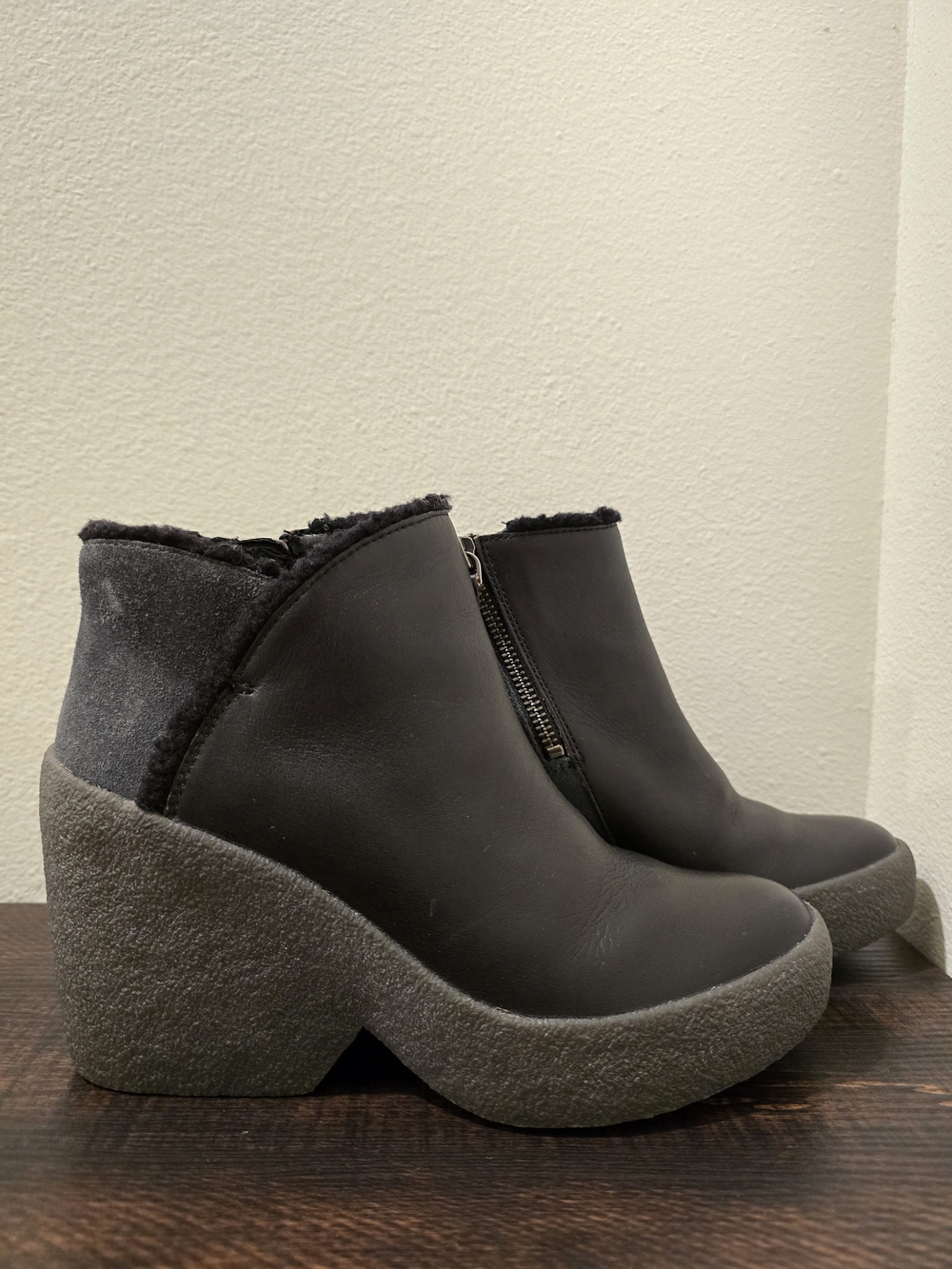 Clarks x Christopher Raeburn Black Leather Wedge Platform Boots Women 6.5